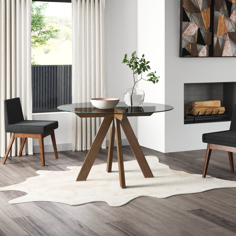 Mercury Row® Vosburg Round Glass Top Solid Wood Base Dining Table & Reviews | Wayfair